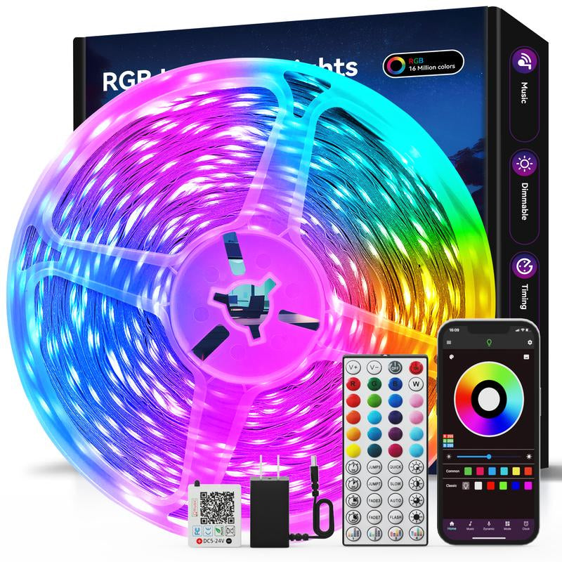 100FT 50FT Smart Led Light Strip RGB Color Changing Music Sync Strip Lights with App & Remote Control for Bedroom Indoor Lighting Decoration Modern